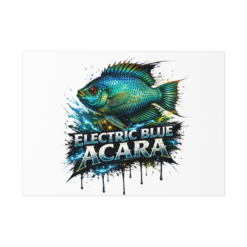 Electric Blue Acara Fish Poster — Vibrant Aquarium Wall Art