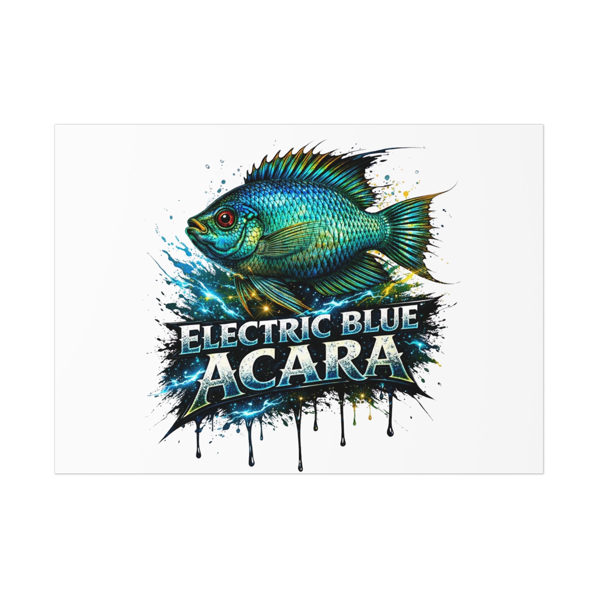 Electric Blue Acara Fish Poster — Vibrant Aquarium Wall Art