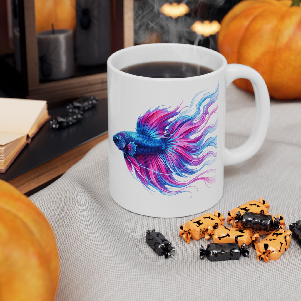 Colorful Betta Fish Ceramic Mug — Vibrant Aquatic Art Coffee Cup (11oz, 15oz)
