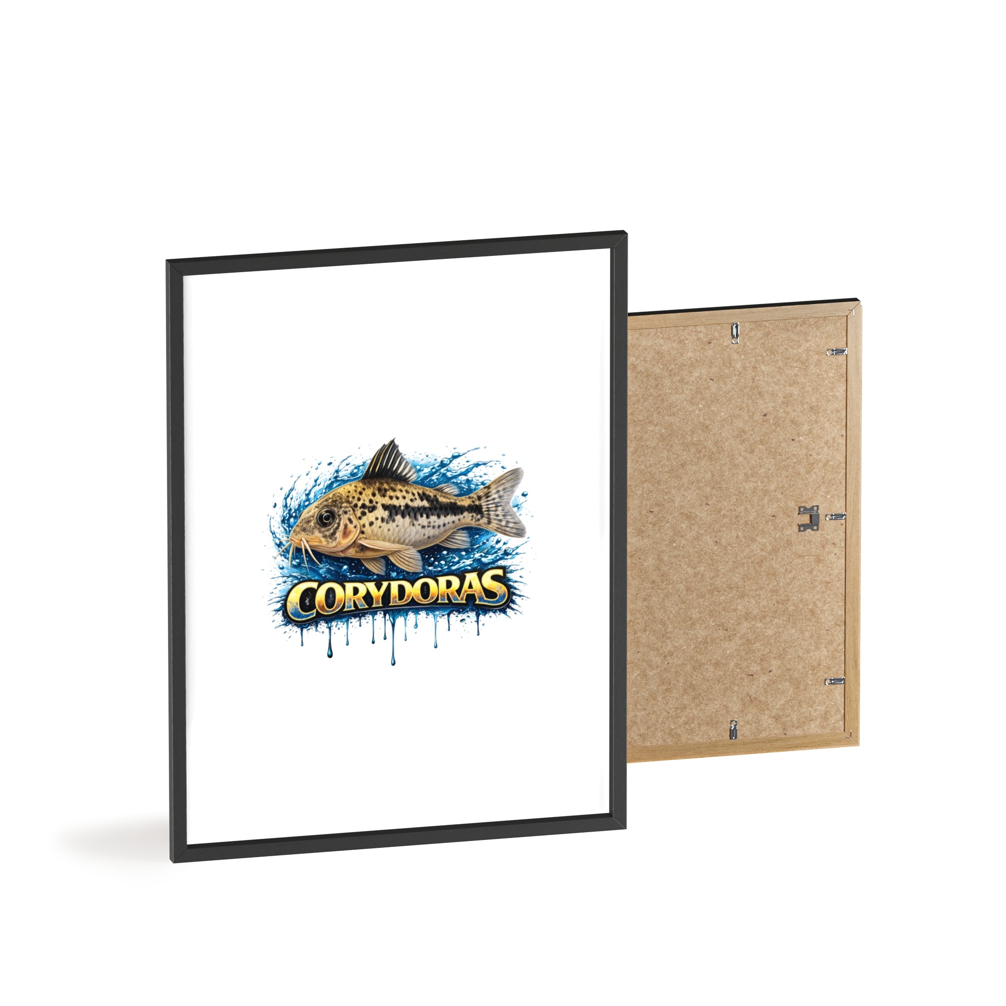 Peppered Corydoras Fish Poster with Wooden Frame — Aquarium Wall Art