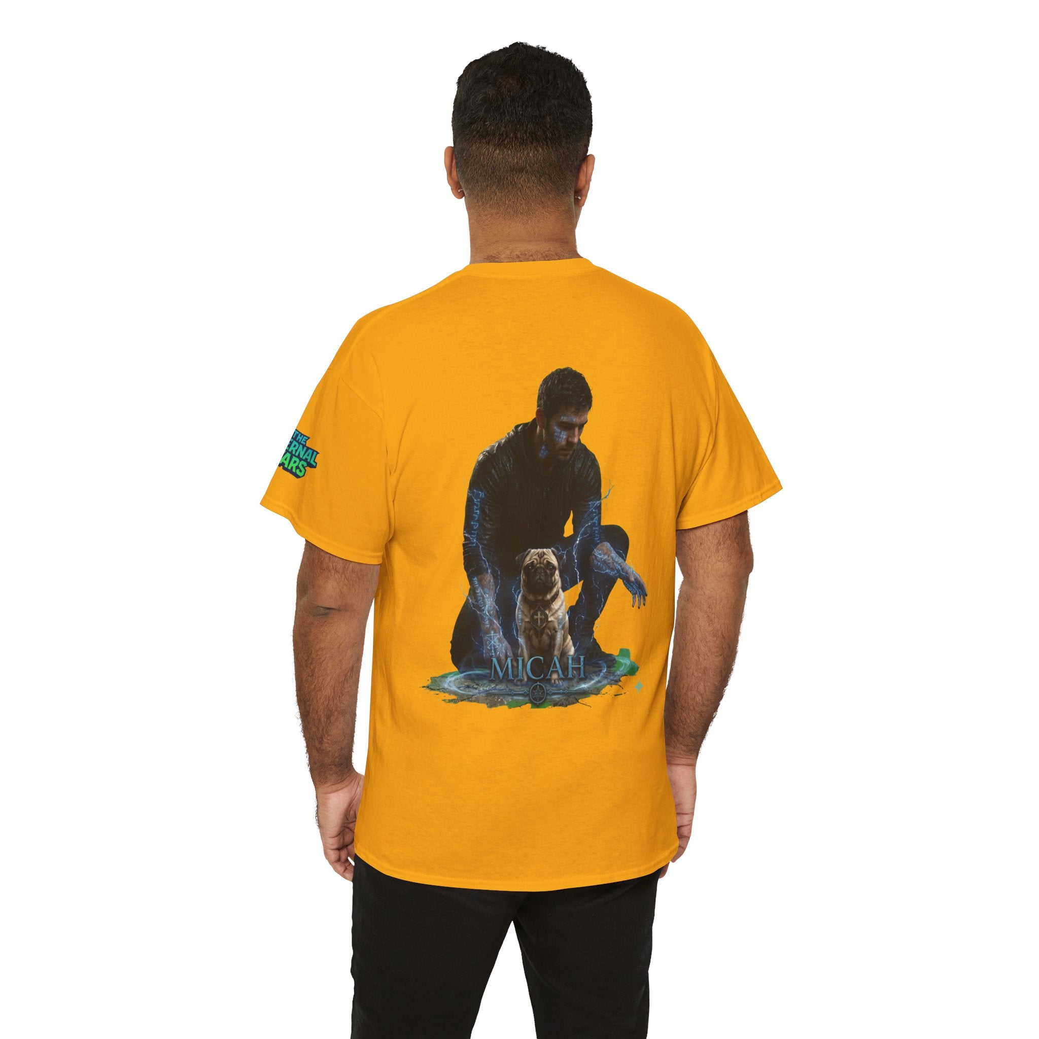 T-Shirt — Nature Warrior Graphic Tee with Man and Dog Illustration