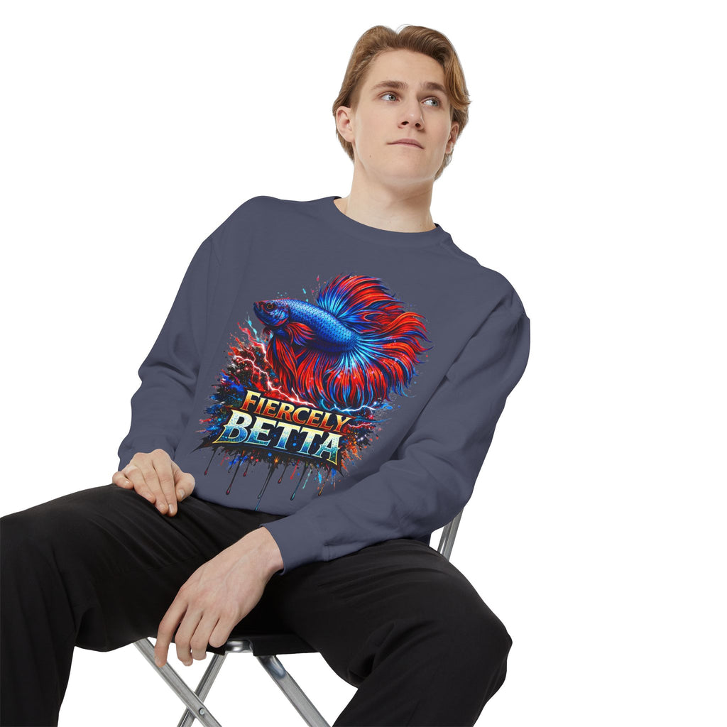 Betta Fish Sweatshirt — "Fiercely Betta" Colorful Aquarium Crewneck