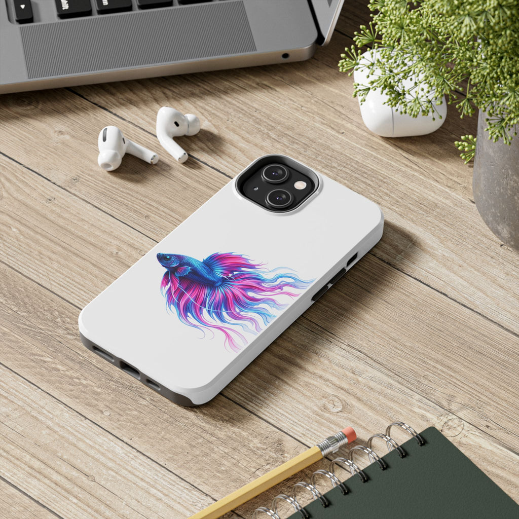 Betta Fish Tough Phone Case — Colorful Blue & Pink Aquarium Art