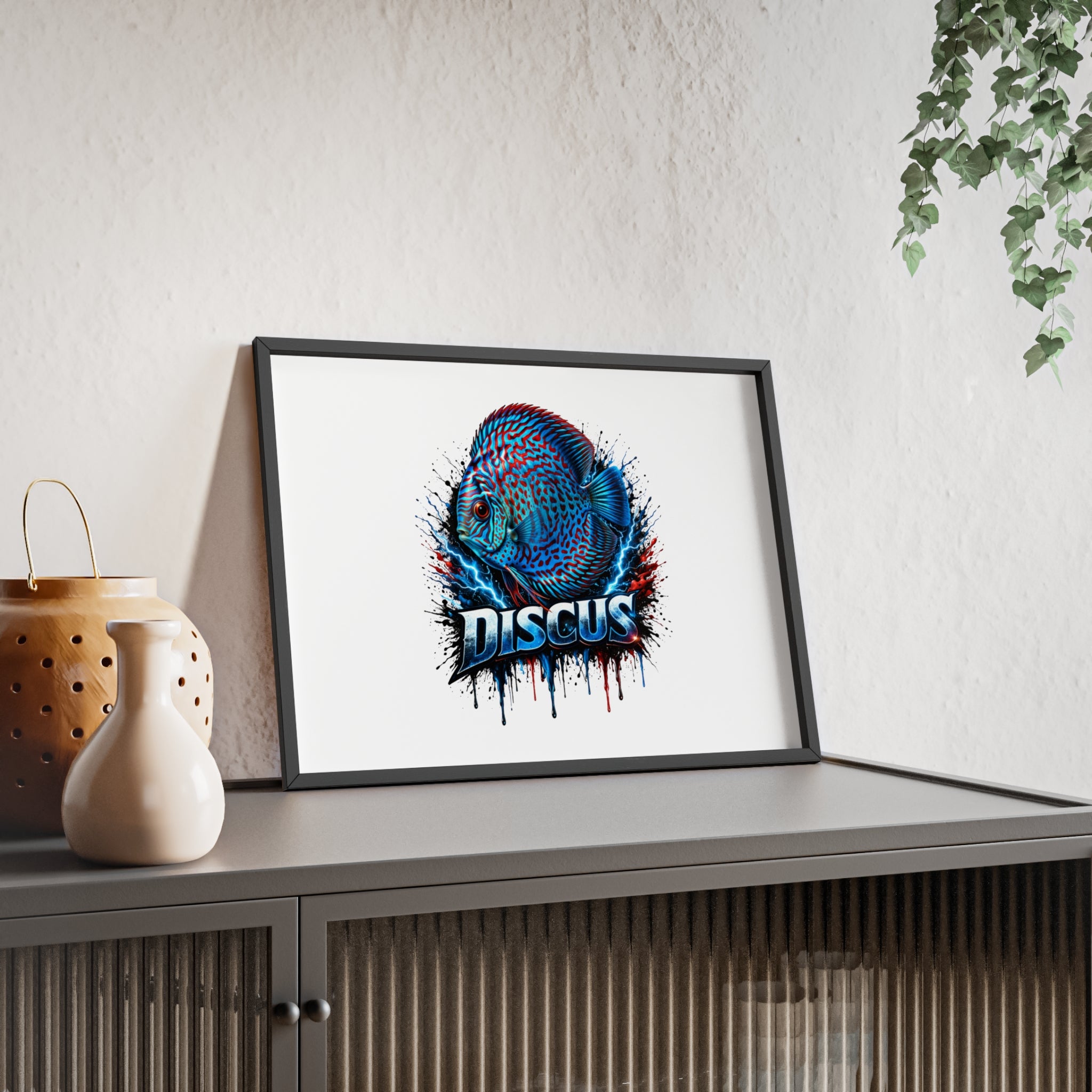 Discus Fish Poster with Wooden Frame — Colorful Aquarium Art Print