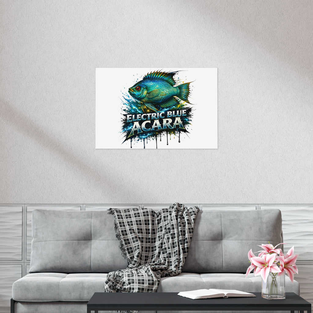 Electric Blue Acara Fish Poster — Vibrant Aquarium Wall Art