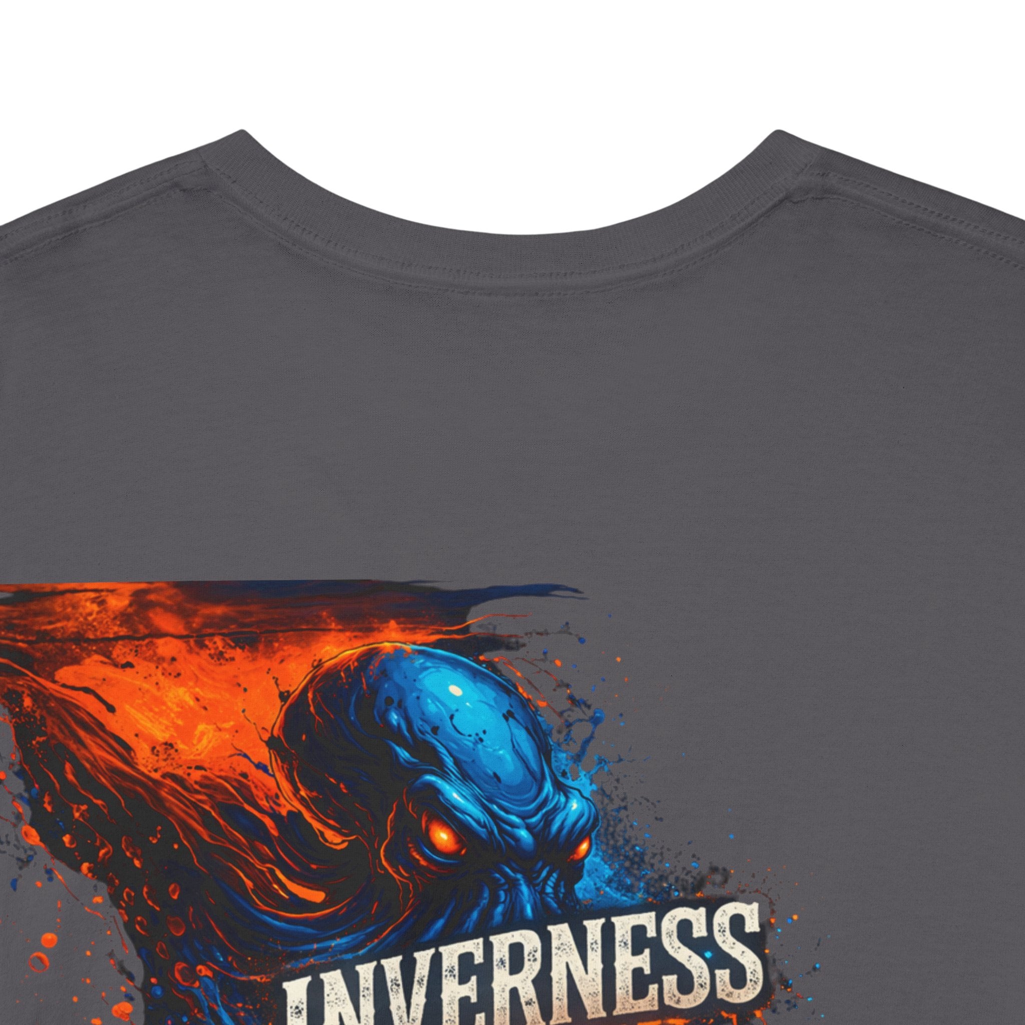 Inverness Ink Graphic Tee — Bold Blue & Orange Splash Backprint