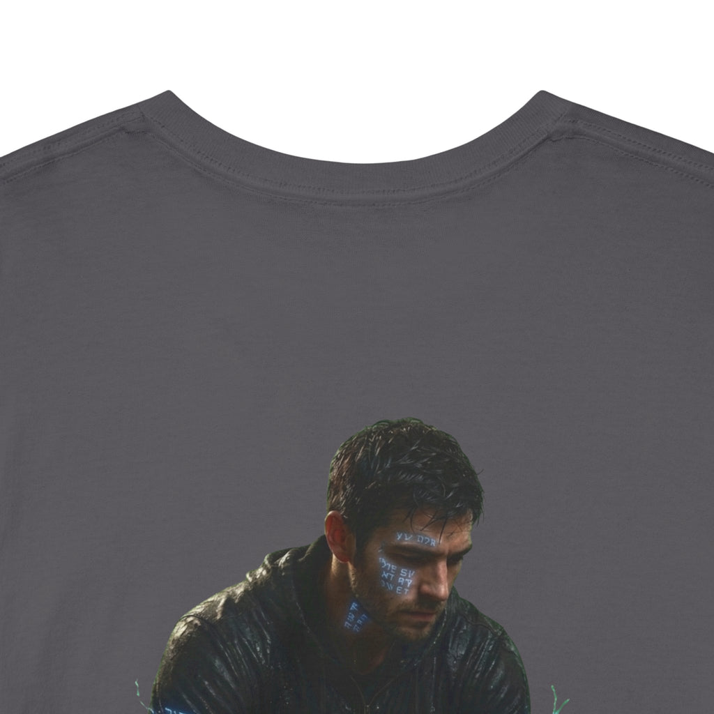 T-Shirt — Nature Warrior Graphic Tee with Man and Dog Illustration