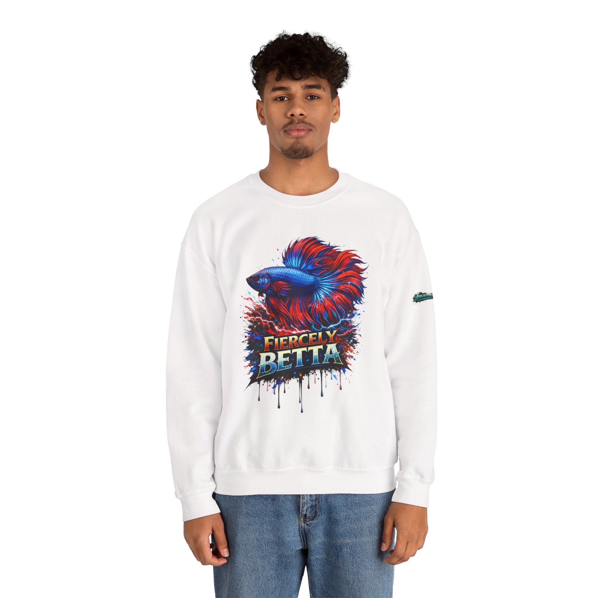 Betta Fish Crewneck Sweatshirt — "Fiercely Betta" Colorful Aquarium Graphic