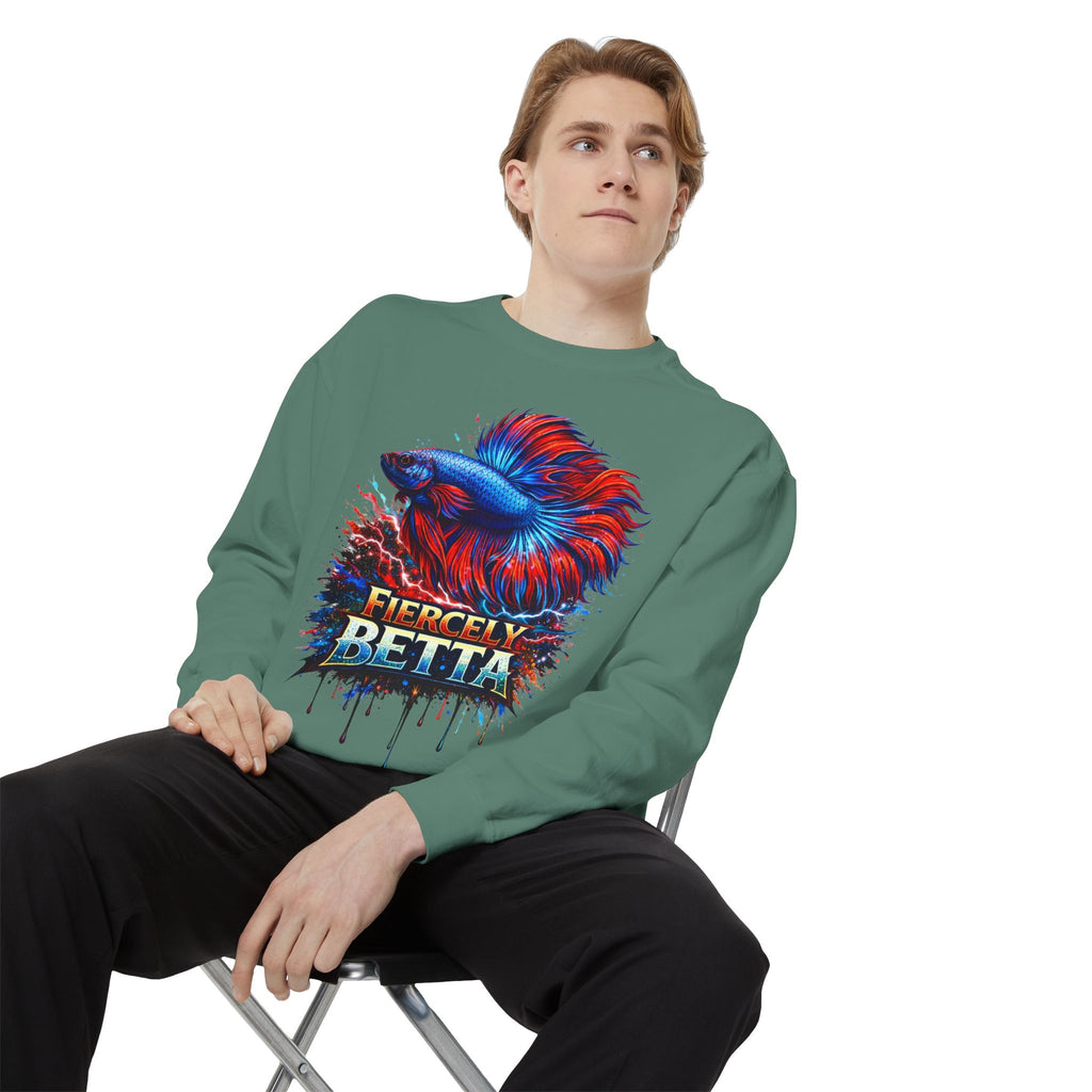 Betta Fish Sweatshirt — "Fiercely Betta" Colorful Aquarium Crewneck