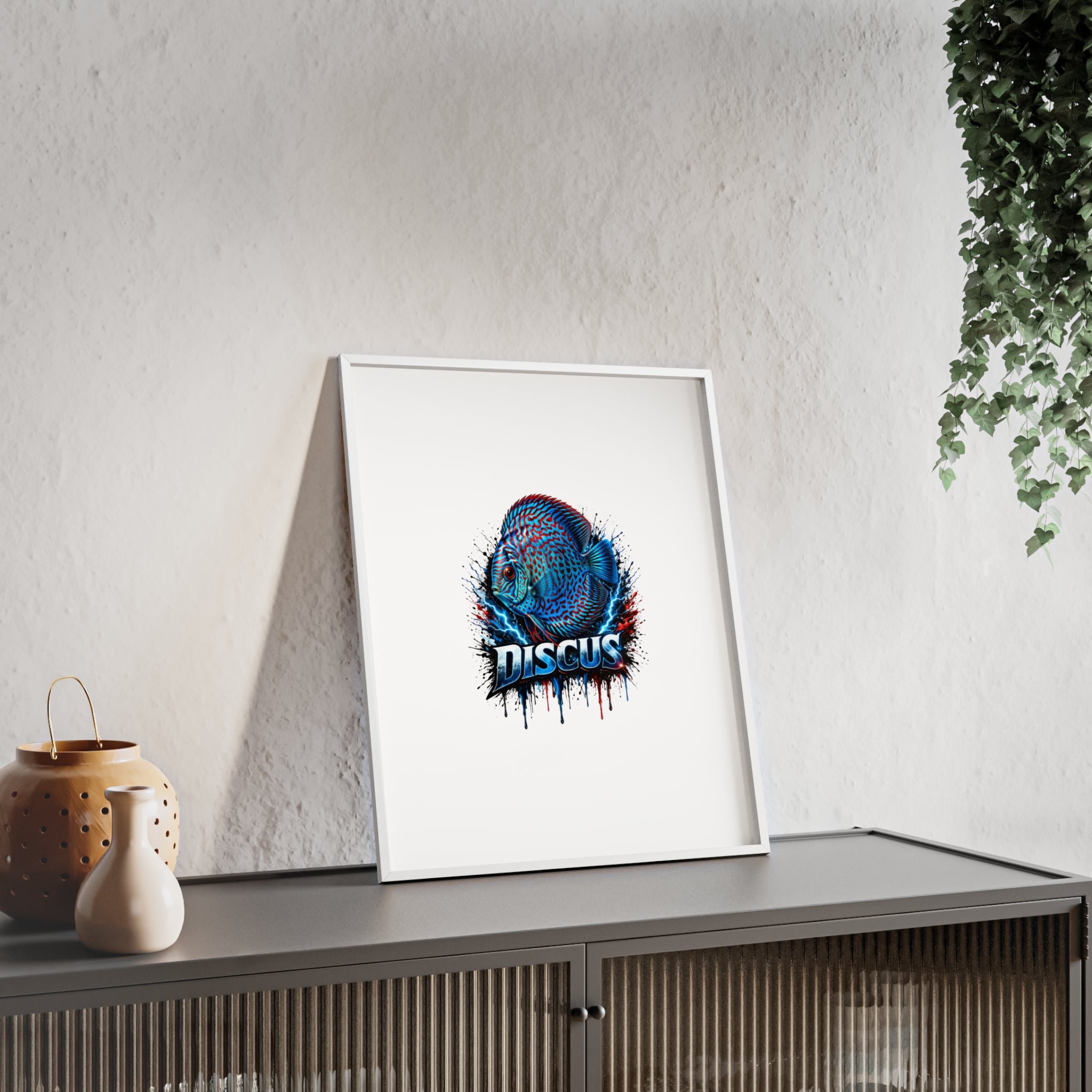 Discus Fish Poster with Wooden Frame — Colorful Aquarium Art Print
