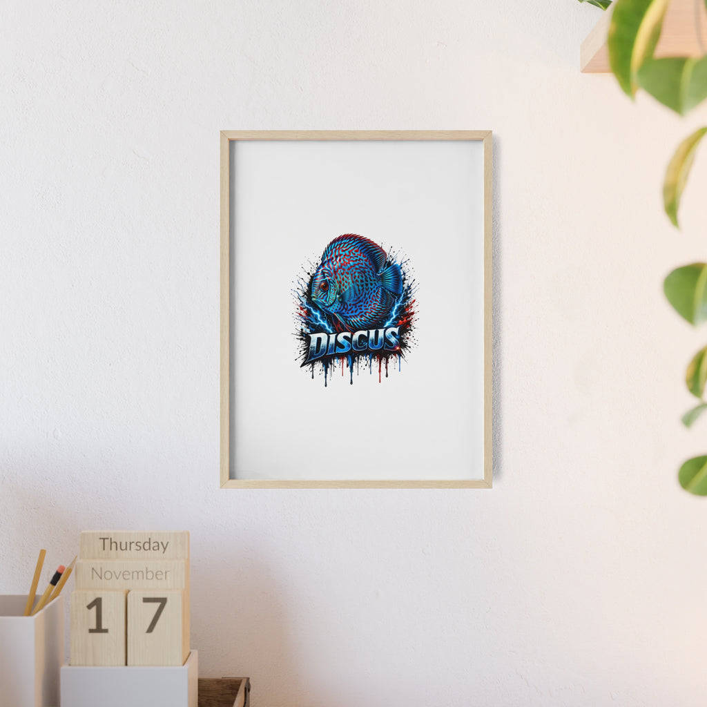 Discus Fish Poster with Wooden Frame — Colorful Aquarium Art Print