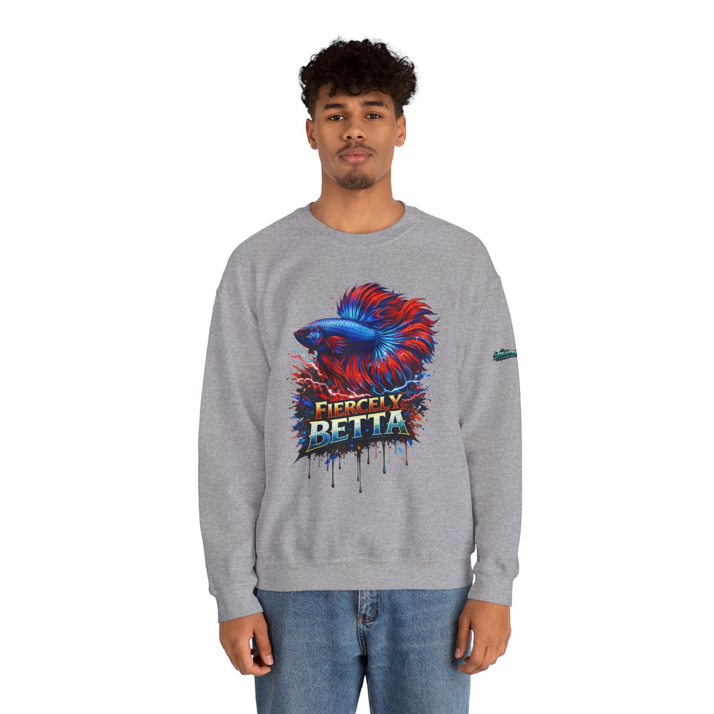 Betta Fish Crewneck Sweatshirt — "Fiercely Betta" Colorful Aquarium Graphic