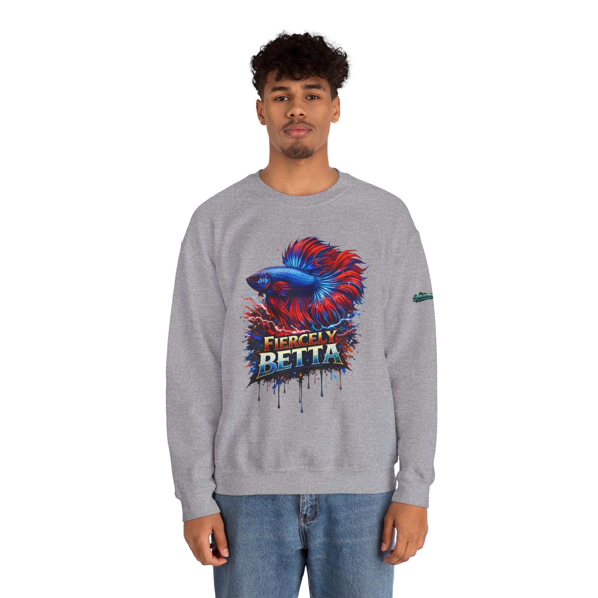 Betta Fish Crewneck Sweatshirt — "Fiercely Betta" Colorful Aquarium Graphic