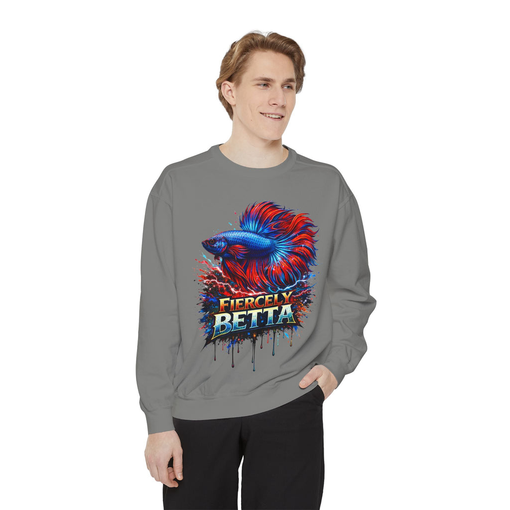 Betta Fish Sweatshirt — "Fiercely Betta" Colorful Aquarium Crewneck