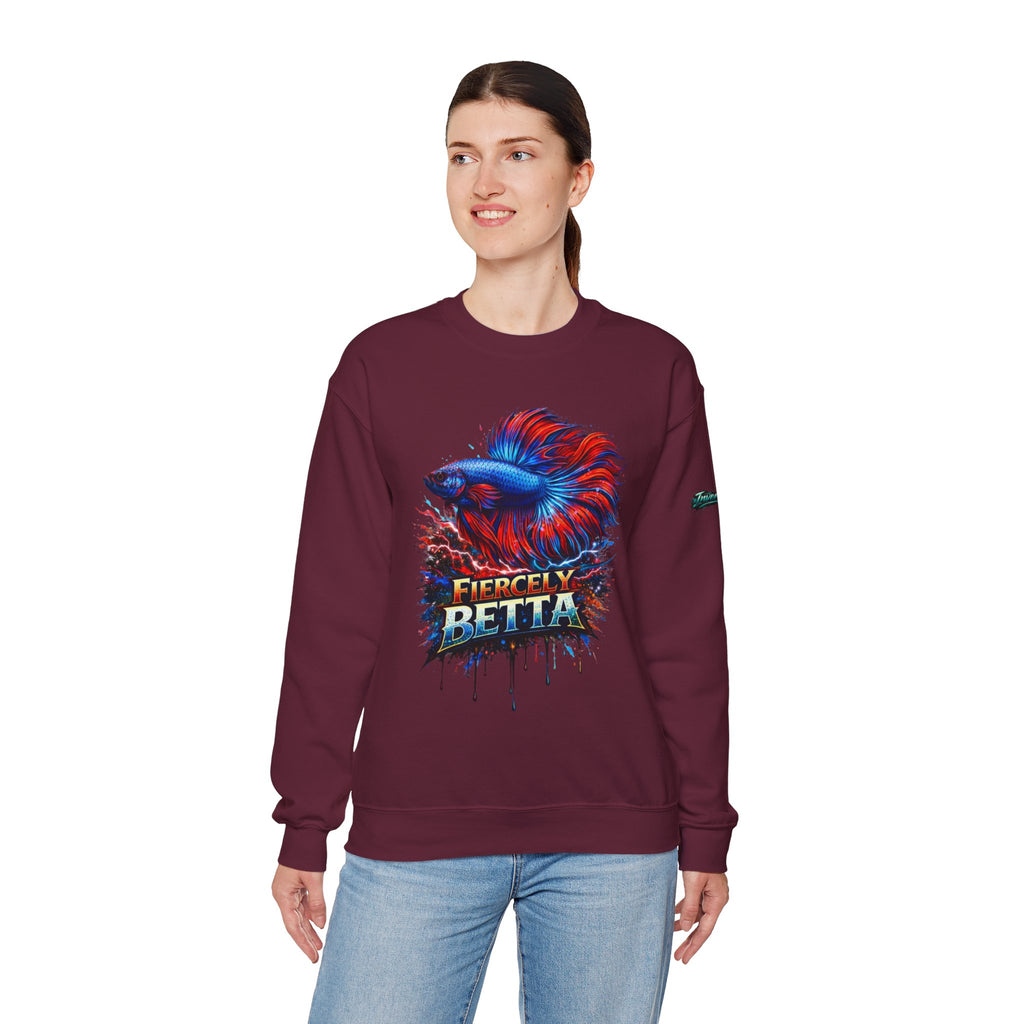 Betta Fish Crewneck Sweatshirt — "Fiercely Betta" Colorful Aquarium Graphic