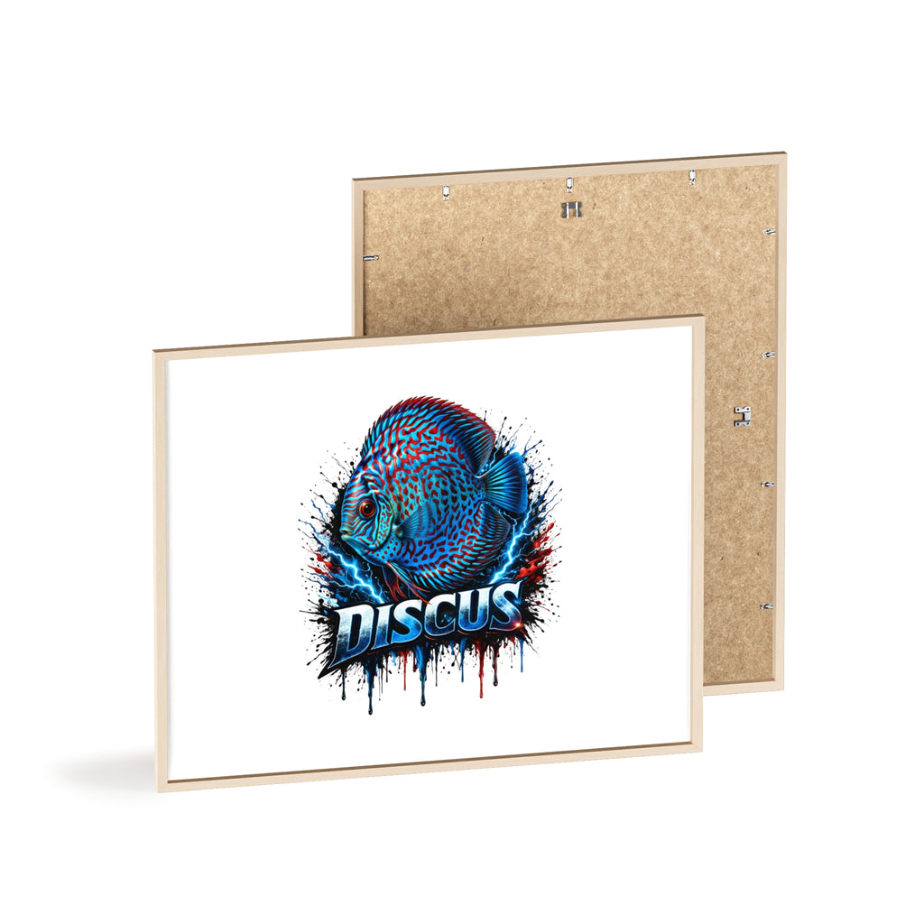 Discus Fish Poster with Wooden Frame — Colorful Aquarium Art Print