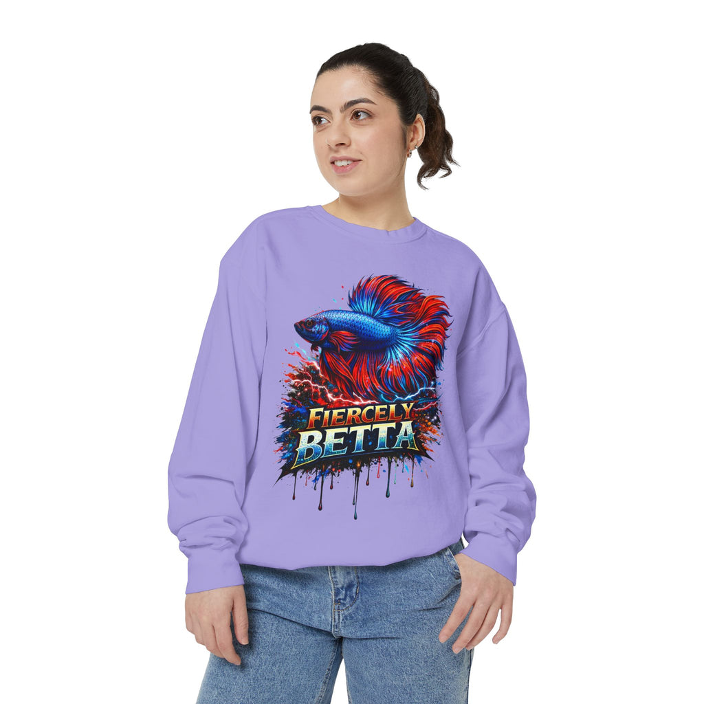 Betta Fish Sweatshirt — "Fiercely Betta" Colorful Aquarium Crewneck