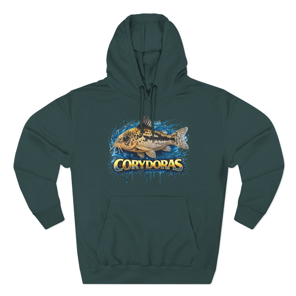 Peppered Corydoras Midweight Fleece Hoodie — Aquatic Catfish Illustration Pullover