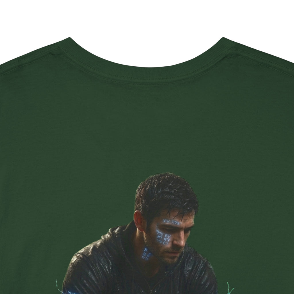 T-Shirt — Nature Warrior Graphic Tee with Man and Dog Illustration