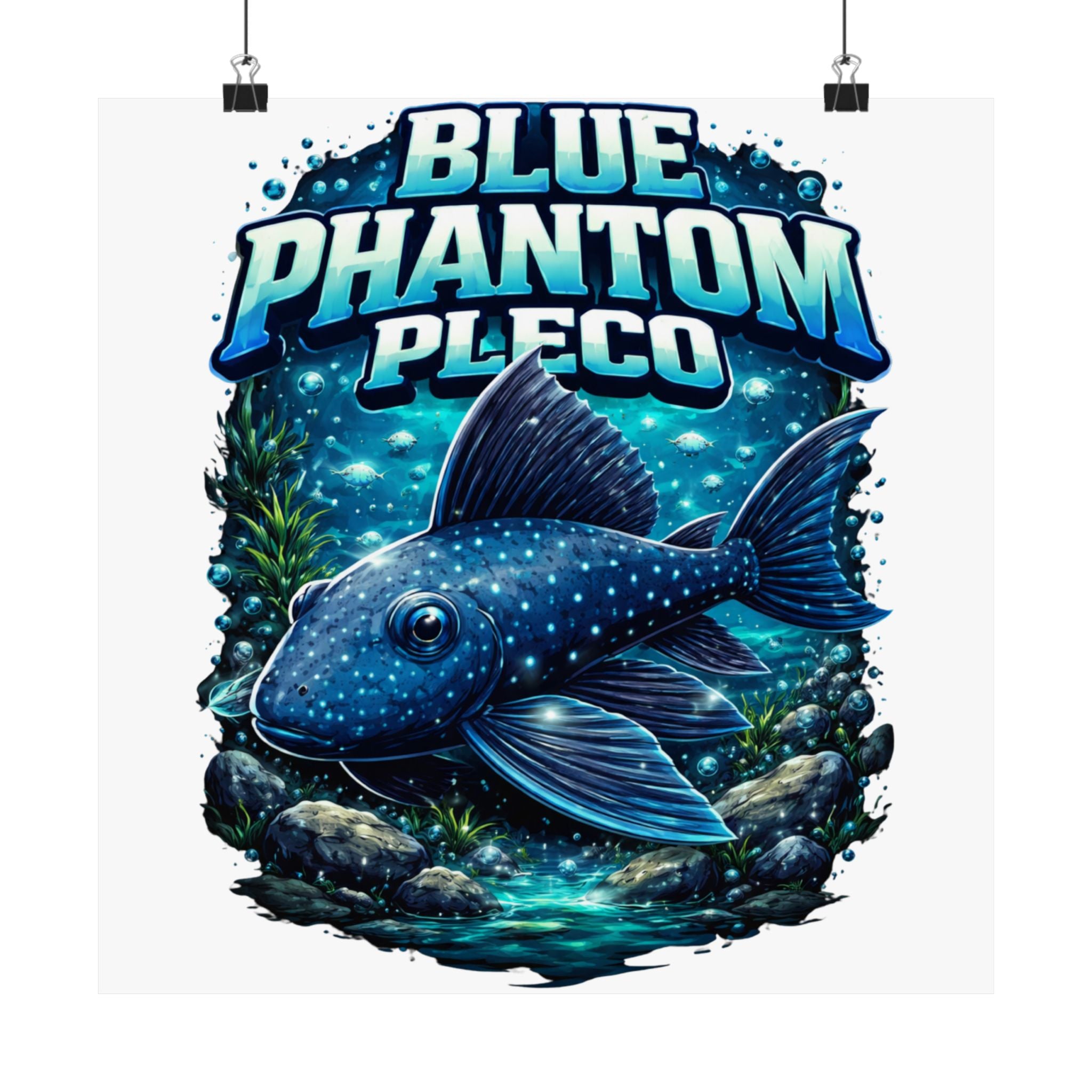 Blue Phantom Pleco Poster — Matte Vertical Aquarium Fish Art Print