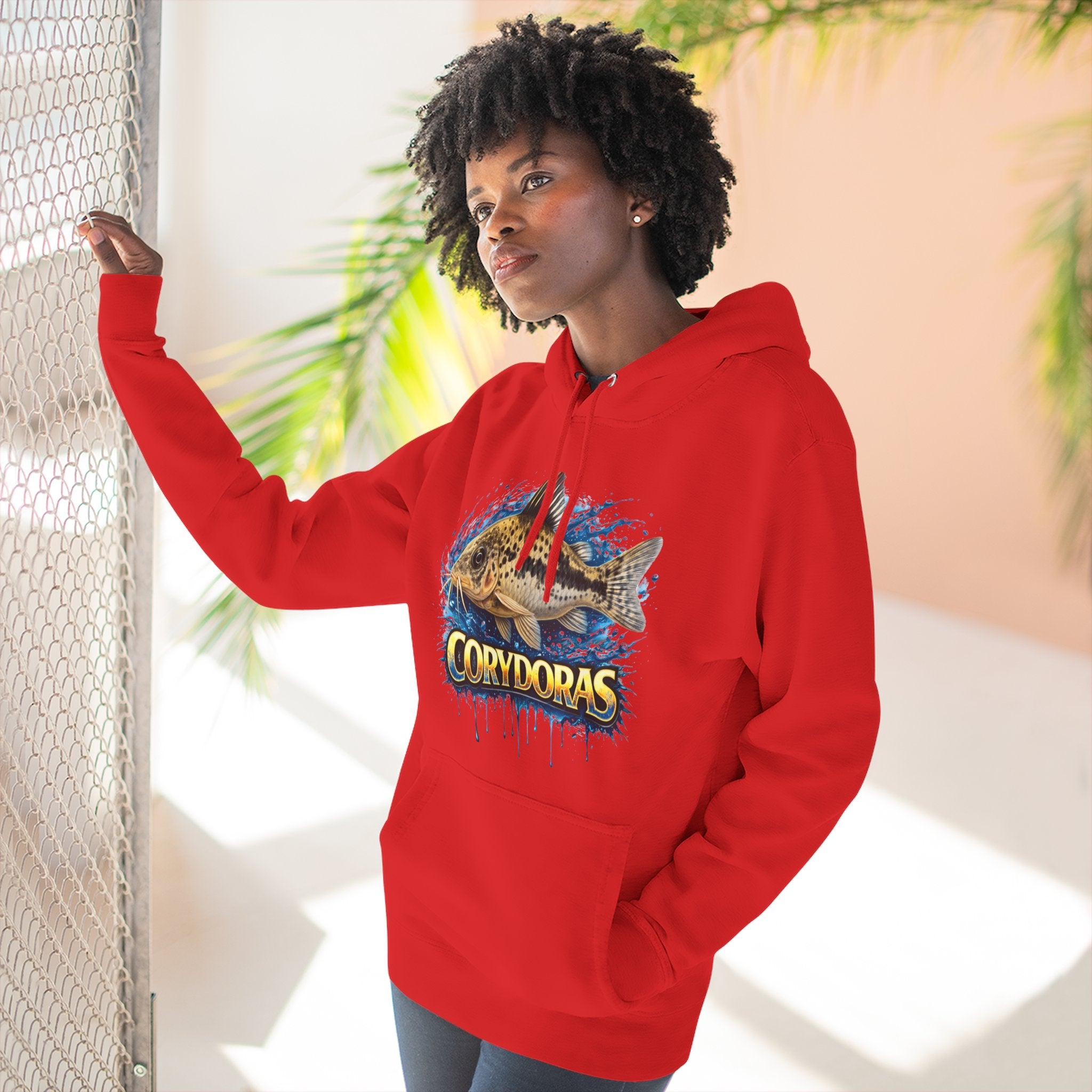 Peppered Corydoras Midweight Fleece Hoodie — Aquatic Catfish Illustration Pullover