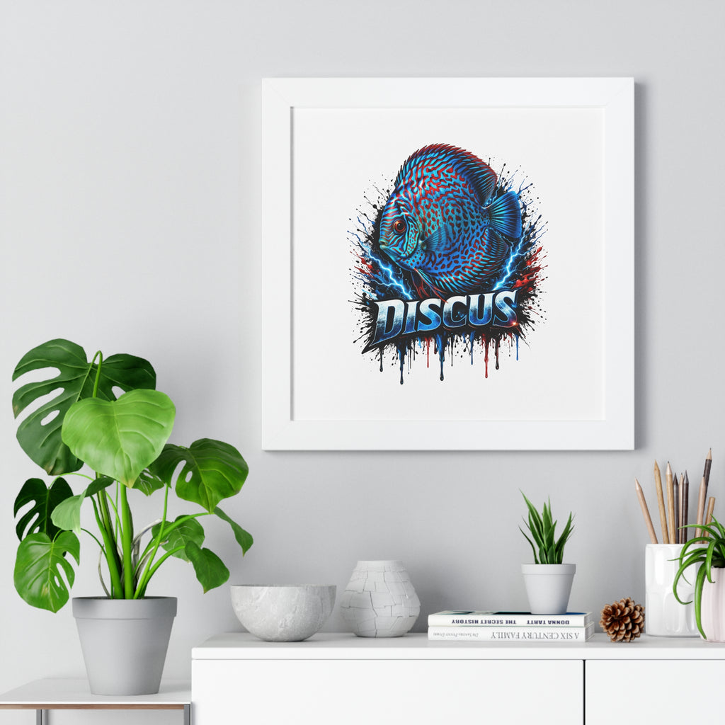 Discus Fish Wall Art — Framed Horizontal Poster with Bold Aquatic Splash Design