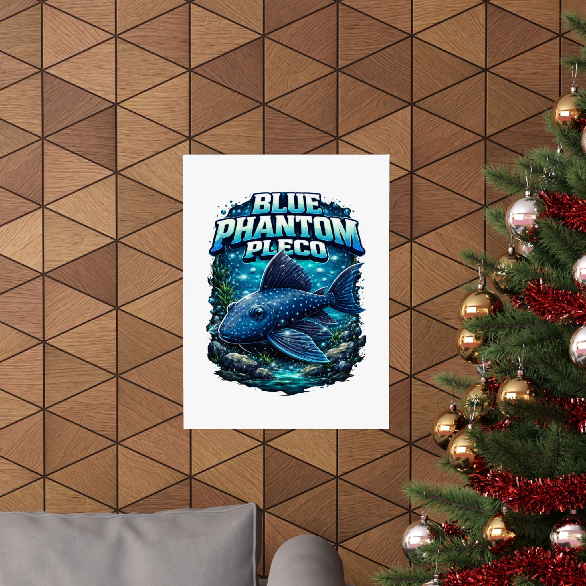 Blue Phantom Pleco Poster — Matte Vertical Aquarium Fish Art Print