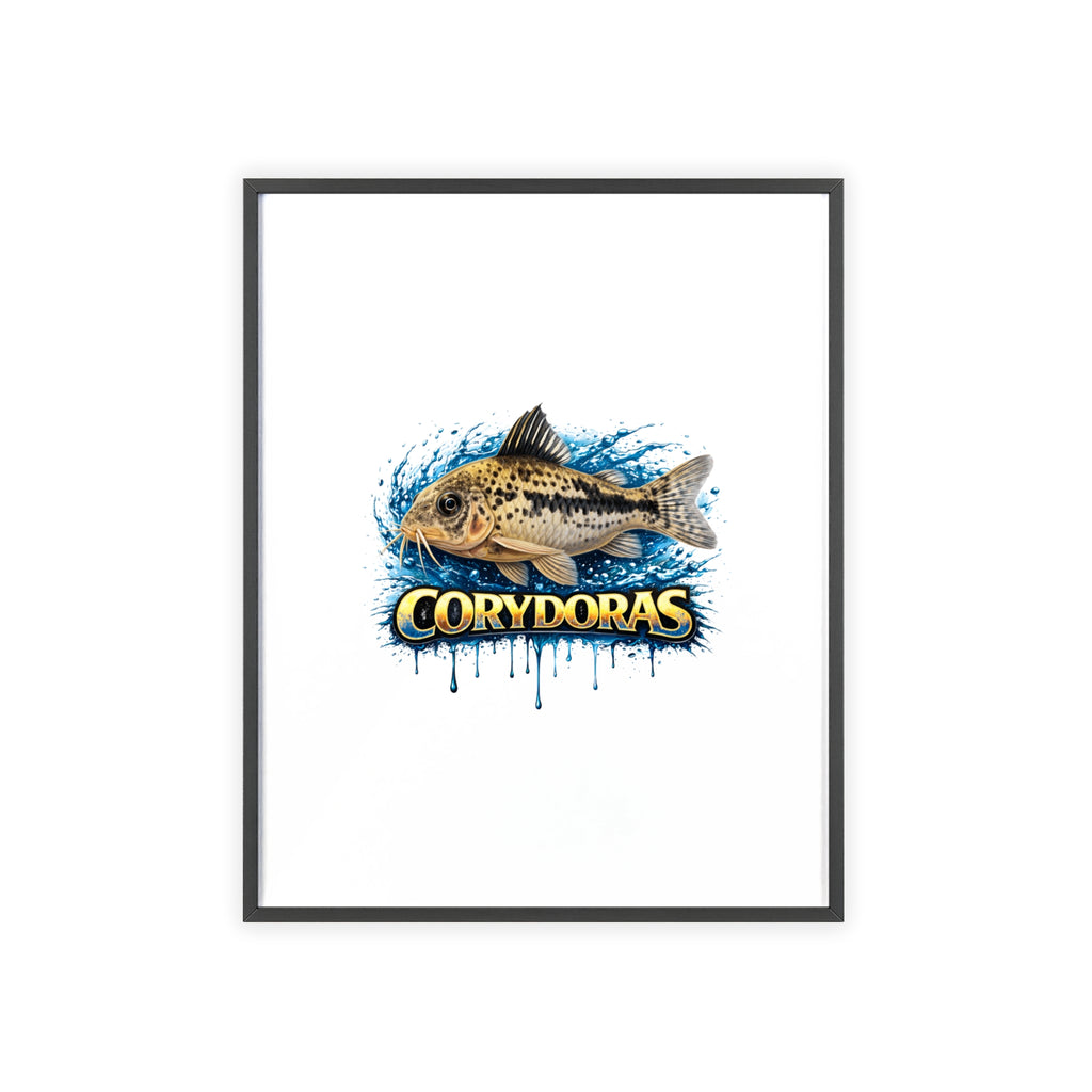 Peppered Corydoras Fish Poster with Wooden Frame — Aquarium Wall Art