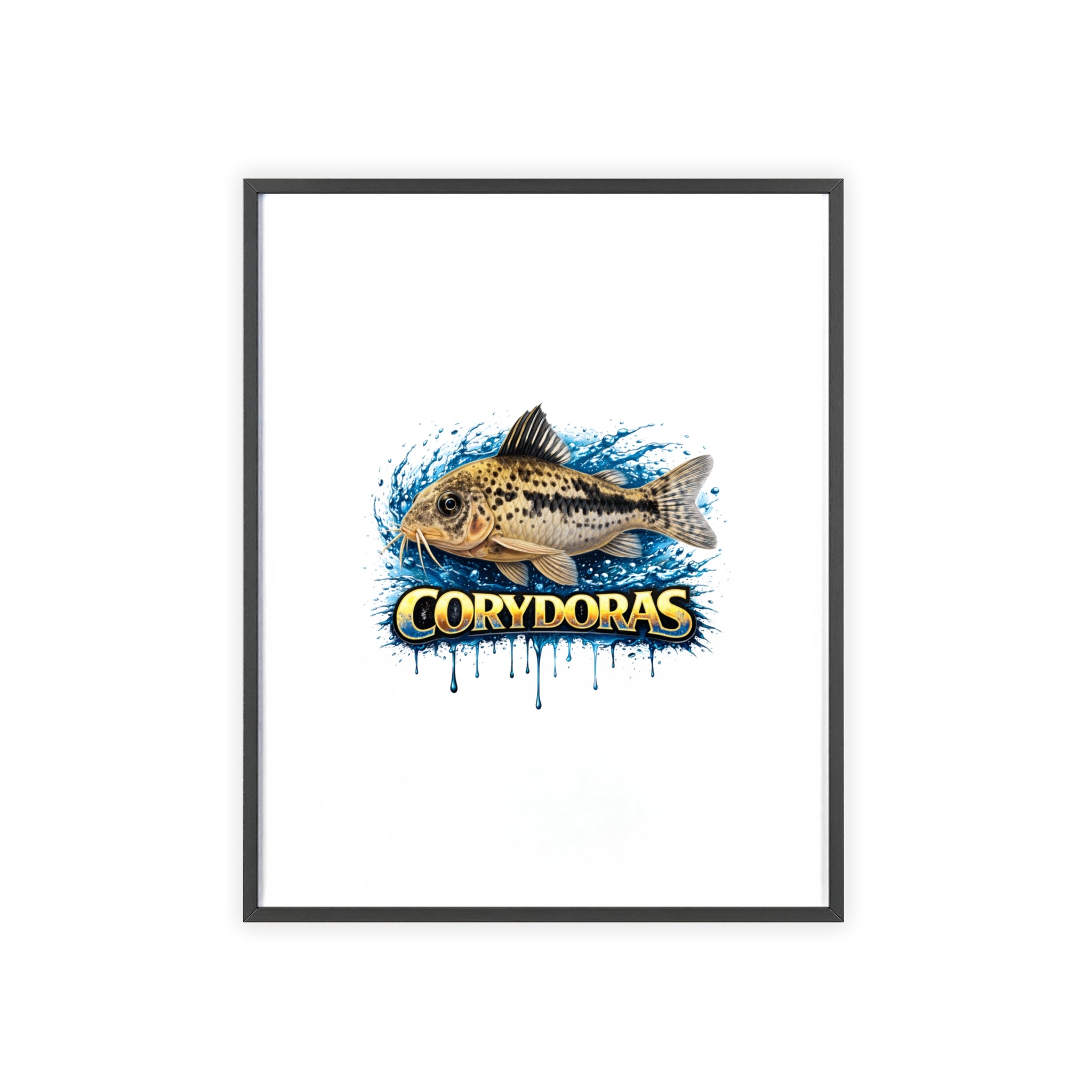 Peppered Corydoras Fish Poster with Wooden Frame — Aquarium Wall Art