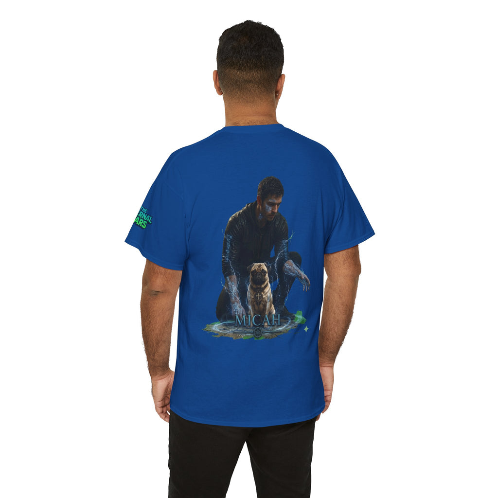 T-Shirt — Nature Warrior Graphic Tee with Man and Dog Illustration