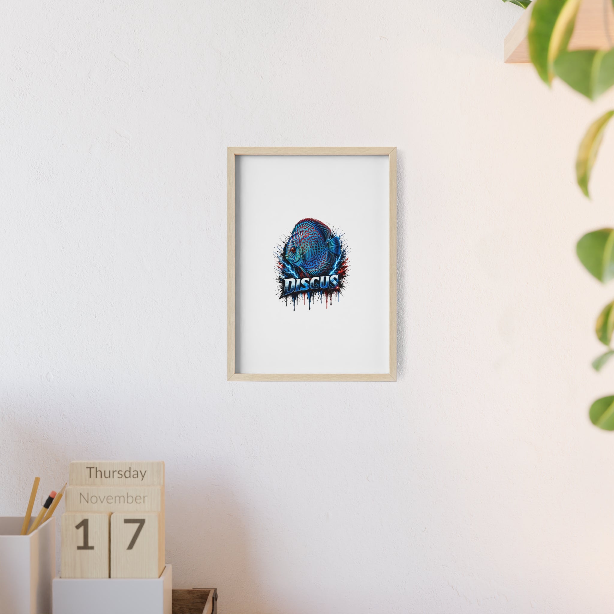 Discus Fish Poster with Wooden Frame — Colorful Aquarium Art Print