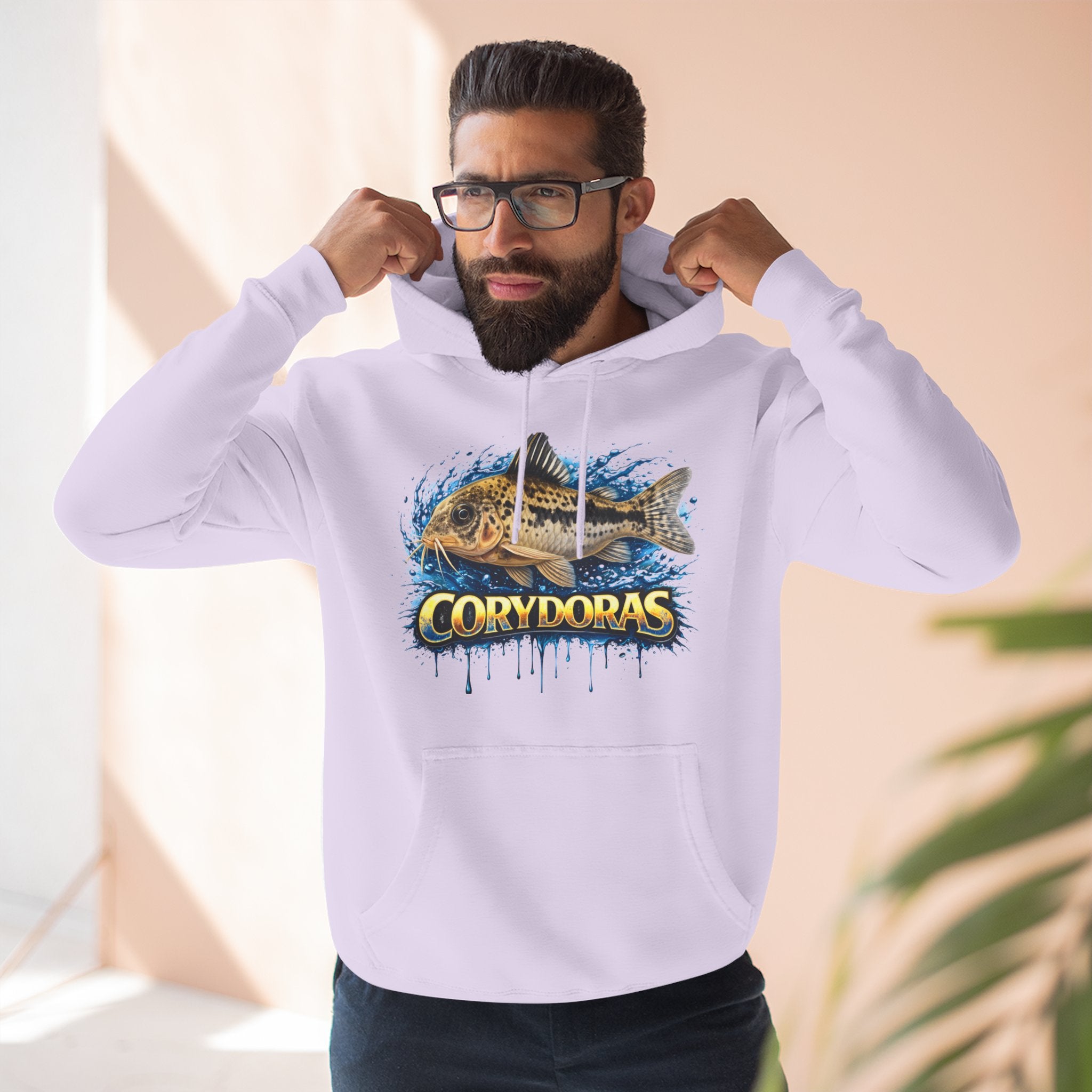 Peppered Corydoras Midweight Fleece Hoodie — Aquatic Catfish Illustration Pullover