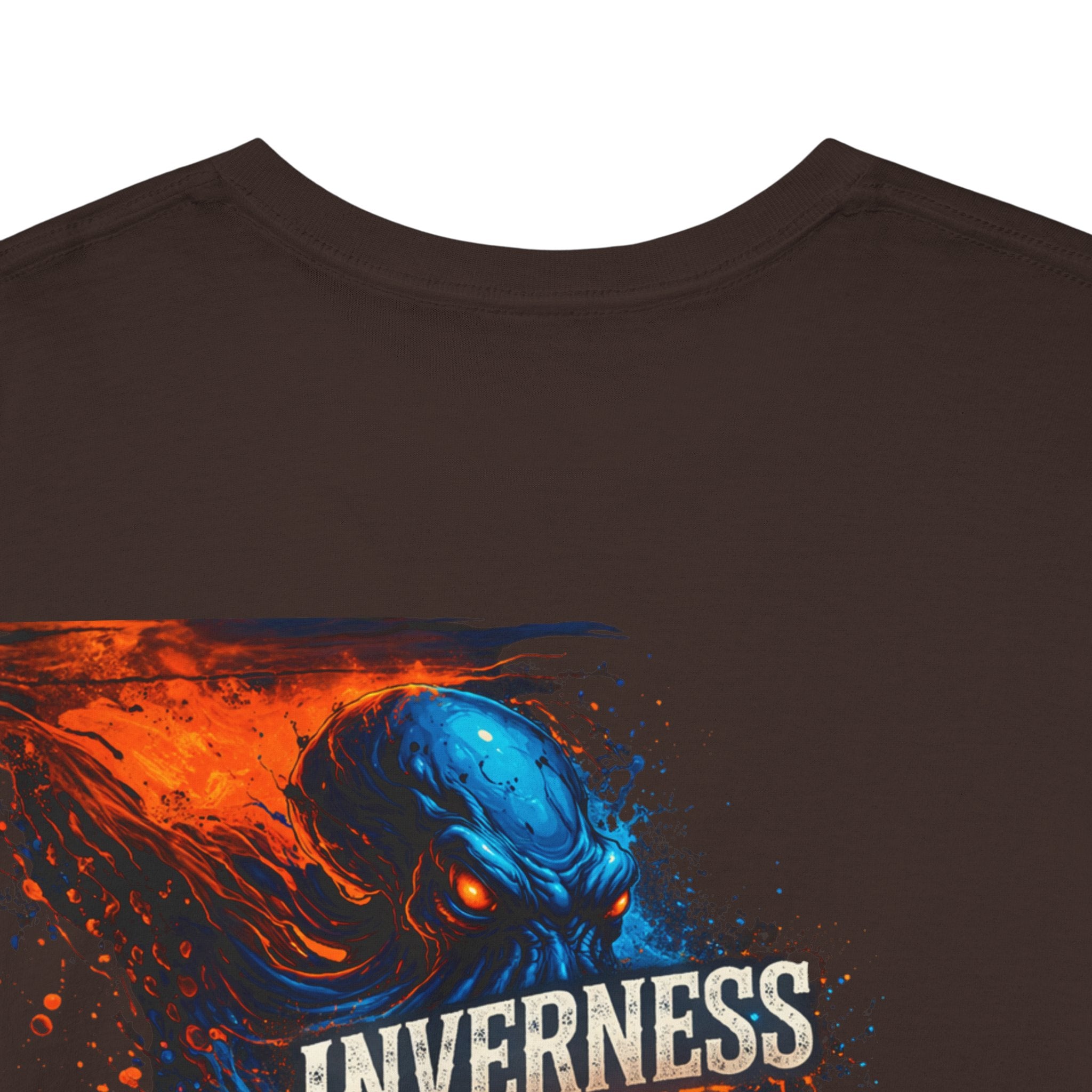 Inverness Ink Graphic Tee — Bold Blue & Orange Splash Backprint
