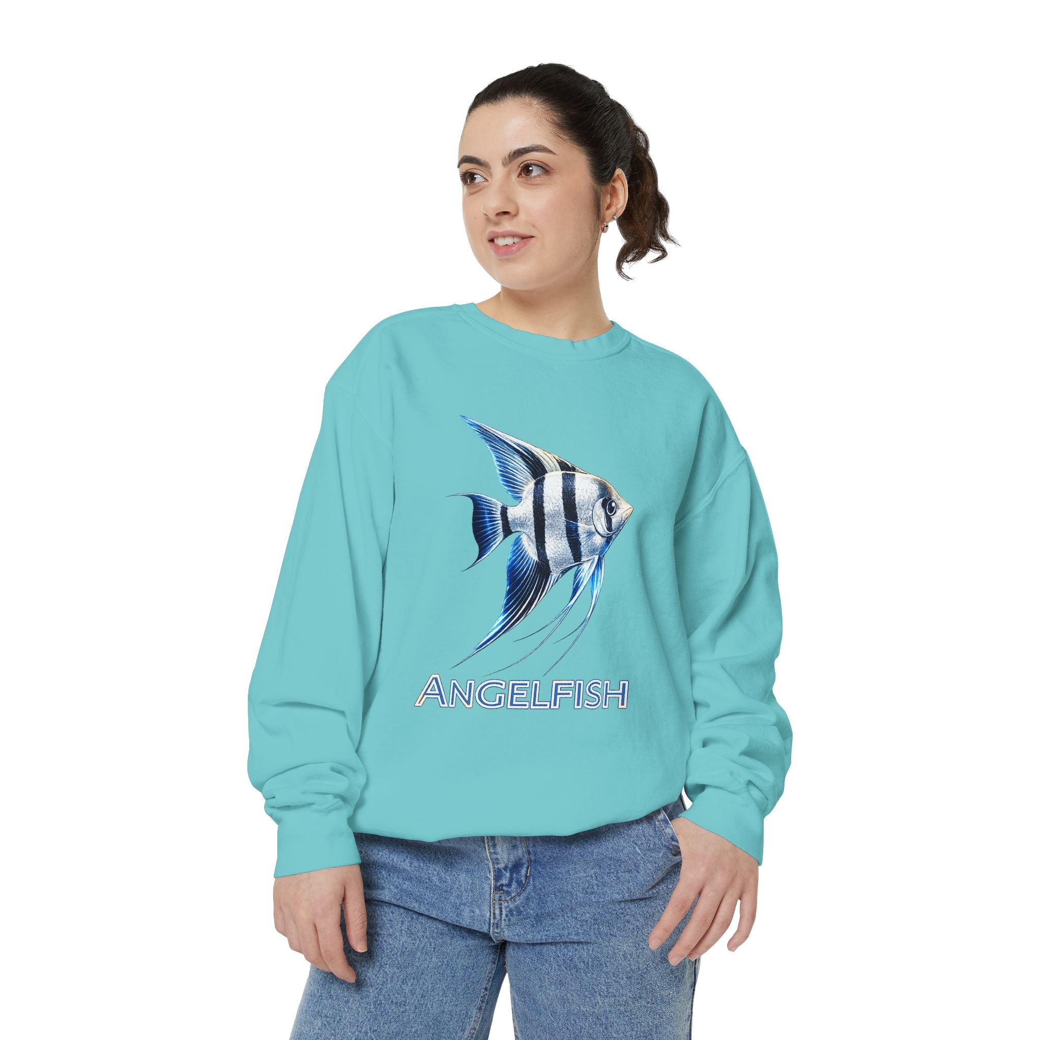 Angelfish Graphic Sweatshirt — Blue Tropical Fish Crewneck