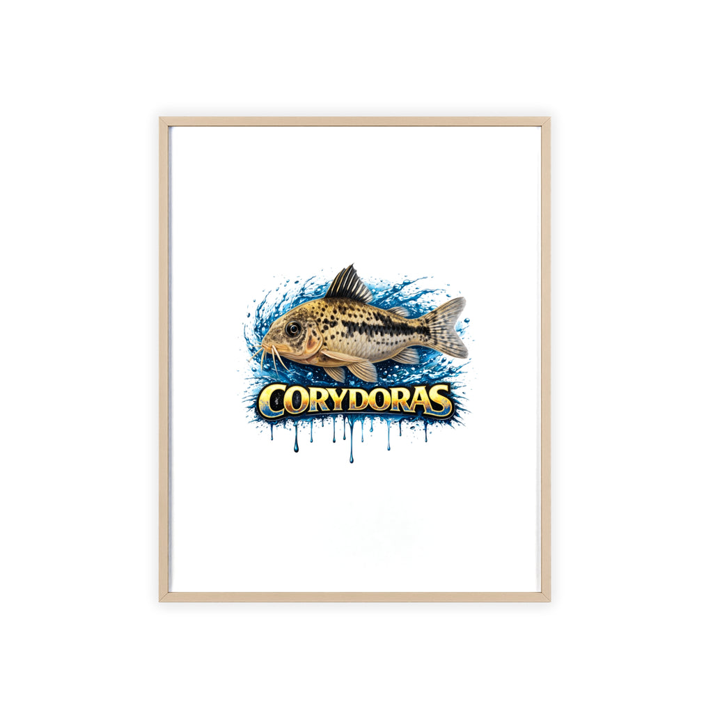 Peppered Corydoras Fish Poster with Wooden Frame — Aquarium Wall Art