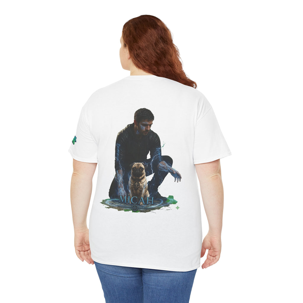 T-Shirt — Nature Warrior Graphic Tee with Man and Dog Illustration