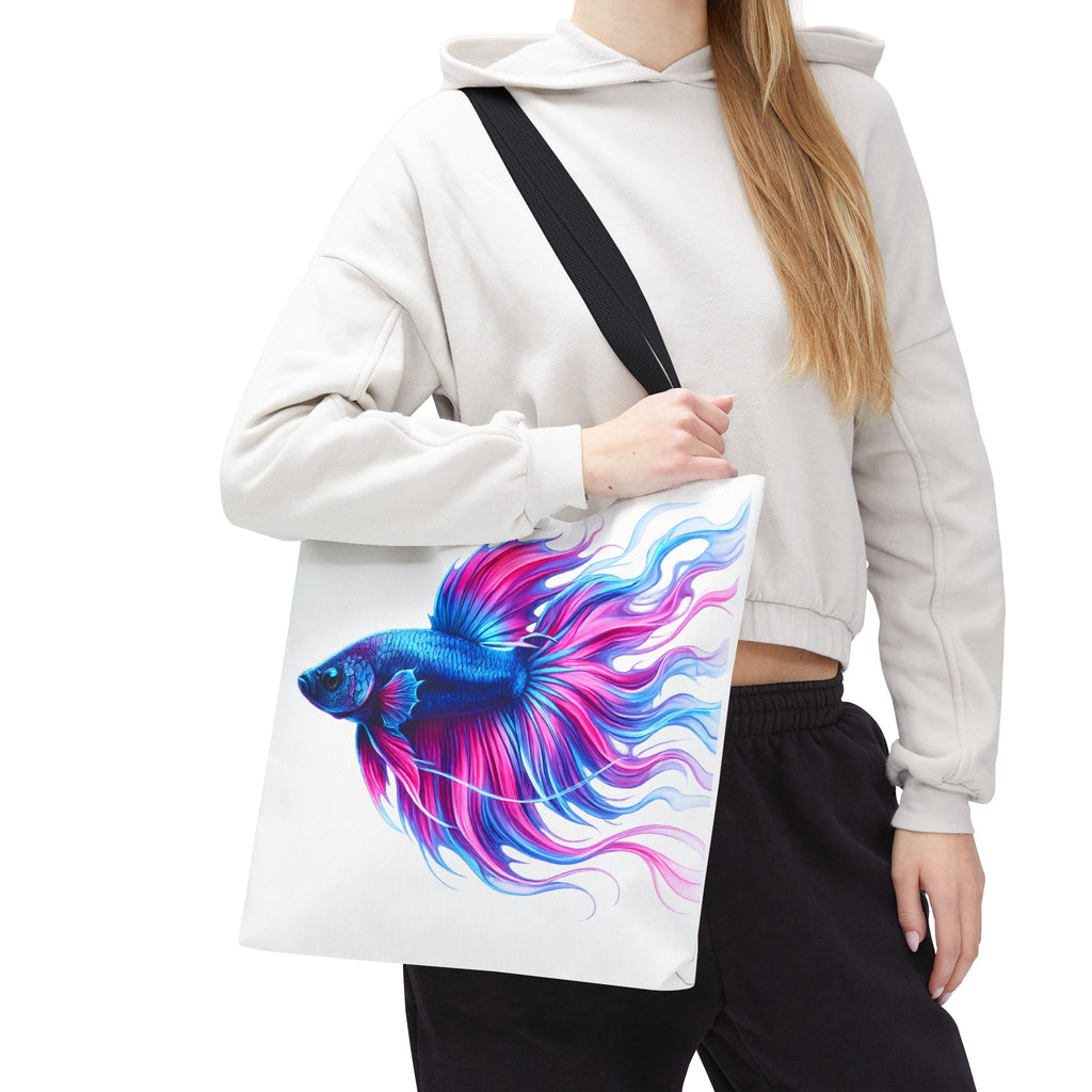 Colorful Betta Fish Tote Bag — Vibrant Blue & Pink Aquatic Art Beach Tote