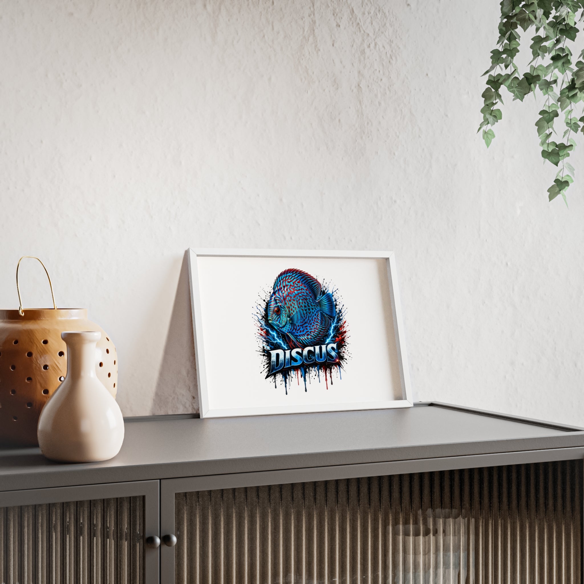 Discus Fish Poster with Wooden Frame — Colorful Aquarium Art Print