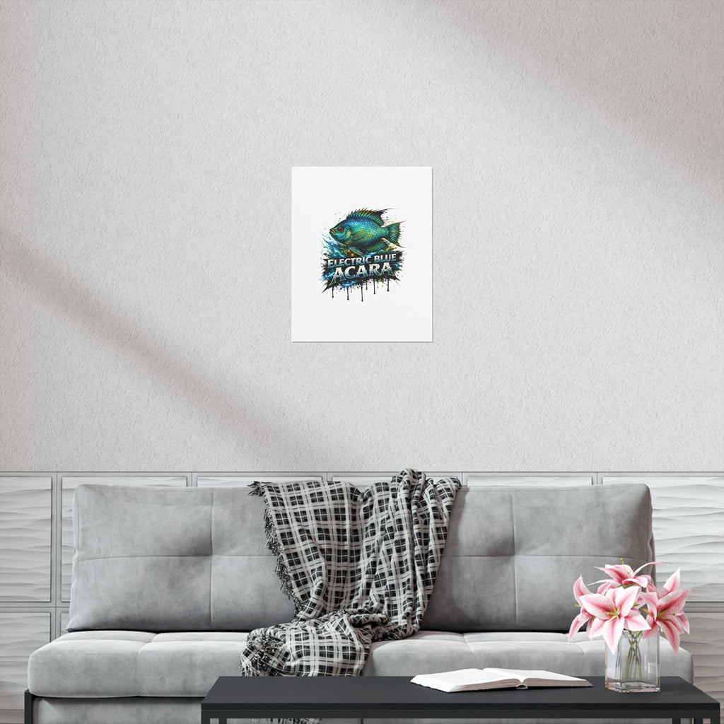 Electric Blue Acara Fish Poster — Vibrant Aquarium Wall Art