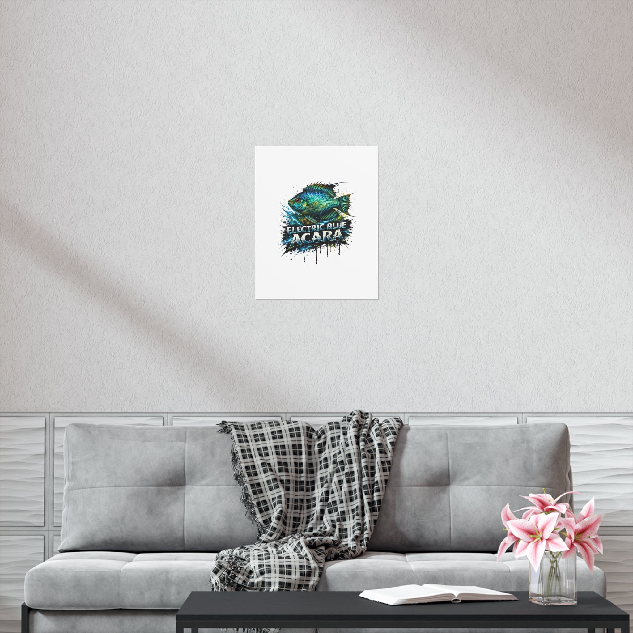 Electric Blue Acara Fish Poster — Vibrant Aquarium Wall Art
